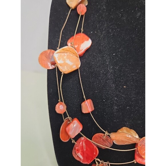 Necklace Coral Gold & Salmon Color 20" 3 Tier Including Earrings & 3 Braceletsj - Picture 2 of 7